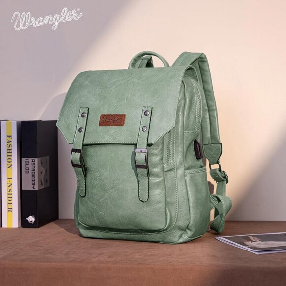 ✨Men Green Montana West Wrangler Leather Purse Laptop Backpack Fashion Backpack - Picture 2 of 6